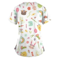 Ženske bluze Ženska modna radna odjeća s kratkim rukavima V-izrez s džepovima ispisanim vrhovima Multicolor XL