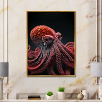 Art DesimanArt Crvena hobotnica na oceanskom podu II životinjska hobotnica uokvirena platna zidna umjetnost