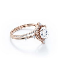 Zasljepljujuće Art Nouvea 2. Karat Ovalni rez dijamantski prsten za angažman, vjenčani prsten u srebru s 18k ružičastog zlata, poklon za njen, kompas, meč set, podudaran set