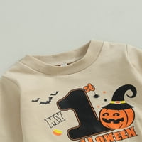 Nituyy Toddler Boys Halloween Outfits Pumpkin Bat Pismo Ispuštajte dugim rukavima i duge hlače Jesen