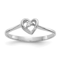 14k bijeli zlatni prsten za prsten .02ct. Dijamantna montaža srca, veličine 8