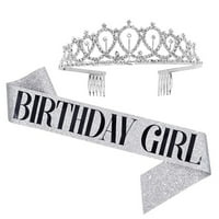 Nakit postavlja rođendansku djevojku krunu, pjenušava krunu s istim rođendanskim poklonima rođendana