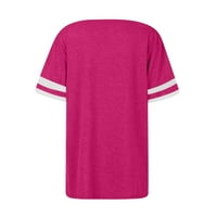 Qwertyu plus Veličina haljina za žene bluza Crew vrat lakta dužina za majice za žene za ženske noći prugaste košulje duge žene Žene prevrćene vrhove prugaste vruće ružičaste 2xl