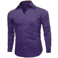 Omega Italija Muška premium Slim Fit Dugme Up dugi rukav košulju za košulje od pune boje - ljubičasta