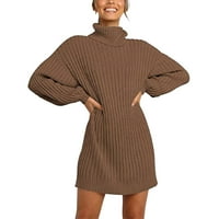 Zrbywb Žene Slim A-line Haljina Modni ženski Duks dugih rukava Haljina duksera Turtleneck džemper haljina