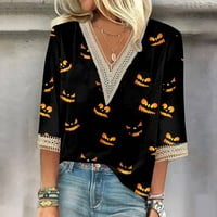 Save Big Danas Himeway Ghastly Halloween Košulje Žene čipke Skine rukave V izrez Noć vještica Print Tops casual labav majica Gold L l