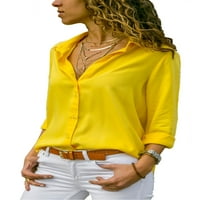 Plus veličina Ženska dugme Prednji roll-up rukavac majica casual labav prekidač za office ovratnika