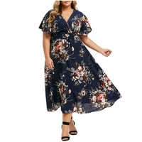 Usmixi ženske haljine Empire struk Flowy Swing Plus size Maxi haljine cvjetni ispis V-izrez Duga ljetna