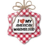 Božićni ukras, volim svoj američki warmblood, konj crveni plaid neonblond