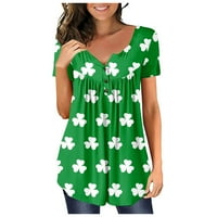 Hanas vrhovi ženske majice St.Patrick, modna djetelina s četiri lista Print TEE, V izrez kratki rukav