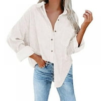 Ženska lampa za košulju za košulju za košulju Corduroy labava Ležerna majica Dugi rukavi dolje majica, Bijela, XL