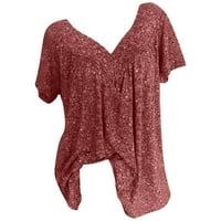 Ljetni vrhovi za žene plus veličine kratkih rukava V-izrez za ispis bluza pulover majice kratkih rukava