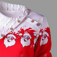 Božićni vrhovi za žene dugih rukava Božić santa claus pahuljica tiskanih tipki za spuštanje tunike tunika