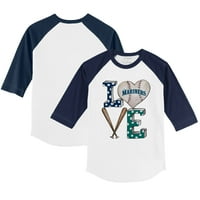 Toddler Tiny Turpap bijeli mornarice Seattle Mariners Baseball Love 3 4-rukave Raglan majica