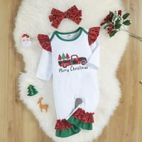 Canrulo Newborn Baby Girg Božićna odjeća dugi rukav rumper Jumpsit Bodysuit + Outfits White 9- mjeseci