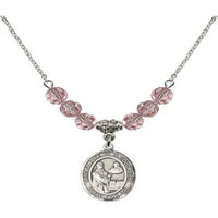 Ogrlica s rodijum-popisom W Light Rose Pink Oktobar mjesec rođenja Kamene perle i sveti Claude de la Colombiere Charm