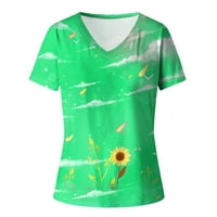 B91XZ casualske majice za žene V Vrat T majica Ljeto V izrez kratki rukav Tunik TOP labav fit zelena,