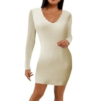 Mini haljine za žene V-izrez dugih rukava Slim Fit paket elegantan pleteni džemper haljina