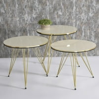 Bijeli gniježđenje kafe stolovi, okrugli bočni stol s metalnim nogama sa 3 šipke, set malog akcentnog