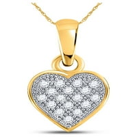 10KT Žuto zlato Žene okrugli dijamantski klaster mali privjesak za srce CTTW