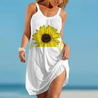 Sendresses for Women Modni bez rukava Slatka crtani suncokret Print Hem Loose Haljina od plaže Proljeće