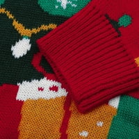 Ženska jesen i zimski okrugli vrat Božićni uzorak pulover džemper s sjenilama crvena