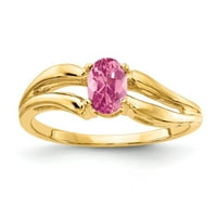 Čvrsta 14k žuto zlato 6x ovalna ružičasta turmalina Oktobar draginski zaručnički prsten veličine 6