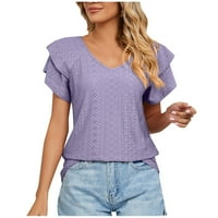 Bazyrey ženska bluza Ženska ravnica Ležerna izdubljena V-izrez Raglan rukava s kratkim rukavima Labava majica Top Purple XL