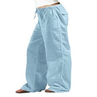 Sanviglor Womenzo Palazzo Pant elastične strugove Dno Long Hlače Loge Leat FIT pantalone Lagano plavo