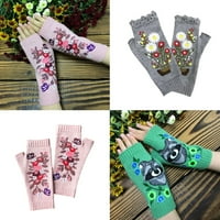 Vintage Pletene rukavice sa vezom cvjetne djevojke bez prstiju Žene tople polovine ručnih grijaćih prsta mittens