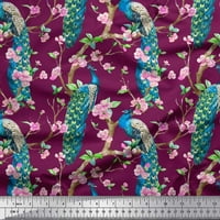 Soimoi Moss Georgette tkanina ružičasta cvijeća, grana i paunske tkanine za ptice otisci dvorišta široko