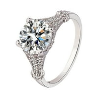 Heiheiup Ženski cirkonski prstenovi modni nakit prstenovi okrugli rez pasijans prstenovi