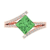 2. CT sjajna princeza simulirana zelena dijamant 14k Rose Gold Solitaire sa akcentima Veličina prstena