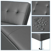 YaHeestech tufted fau kožni kauč na razvlačenje kabriolet futon sa hromiranim metalnim nogama, sivom bojom