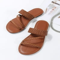 Ženski pleteni dizajn otvoreni nožni plitak sandale Ležerne prilike ljetne modne pješačke papuče Smeđi CN39