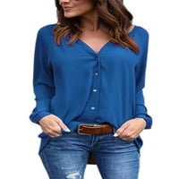 Paille Women V izrez Labaviji košulje Šifon uredski bluza s dugim rukavima Tunička košulja