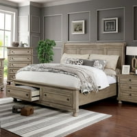 Kalifornijski kralj size krevet prijelazni stil punog drveta siva ploča za skladištenje za skladištenje spavaće sobe Namještaj za sjedanje za san