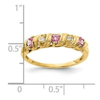 Čvrsti 14K žuti zlatni ružičasti turmalin oktobar Gemstone vs Diamond Angažman prsten veličine 6.5