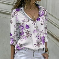Cuoff bluze za ženska modna ležerna tiskana gumba LEAL majica s dugim rukavima Ženske vrhove ljubičasta