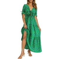 Tking Fashion Ženske haljine kratki rukav cvjetni sloj na plaži za zabavu Maxi haljine zeleni xxl
