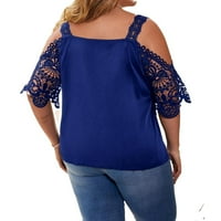 Ženske plus bluze Elegantni kontrast čipka hladnog ramena Royal Blue 2xl
