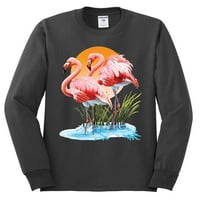 Wild Bobby, Flamingo Love Print, ljubavnik životinja, majica s dugim rukavima, drveni ugljen, X-veliki