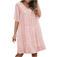Haljina za žene Ljeto Ležerne temperature Čvrsta boja V-izrez Dress ružičasta 6