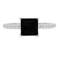 1.66ct Princess Cut crna prirodna ony 18k bijeli zlatni angažman prsten veličine 8.5
