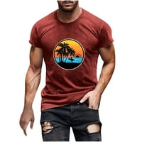 Ležerne majice za muškarce opušteno fit 3D Sunset Palm Tree Beach Digital Print CrewNeck kratki rukav