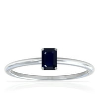Gemsny rujan rođendan - Dainty Emerald Cut Četiri prong plava safirsir prsten