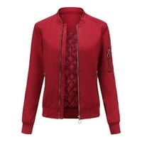 Ženski casual kaput - modni patentni zatvarač Čvrsta kardiganska jakna JESEN Džepni kaput bluza crveni