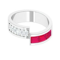Prirodni rubinski i dijamantski prsten za žene - AAA kvalitet, 14k bijelo zlato, SAD 10,00