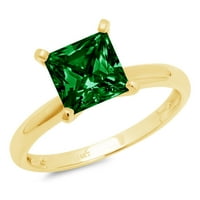 1CT Princess Cut zeleni simulirani smaragd 14k žuti zlatni angažman prsten veličine 5