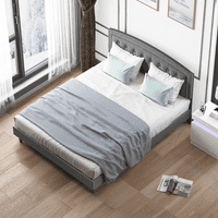 Tapacirana posteljina kraljevska veličina platforma okvir kreveta, sa oblogom gumba, jakim drvenim letvicama,